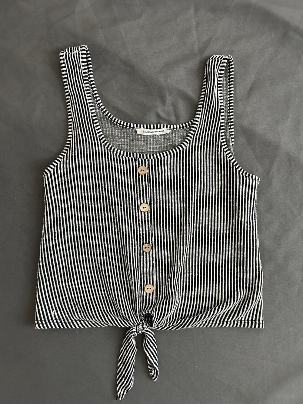 Caution To The Wind Black & White Striped Tie-Front Tank